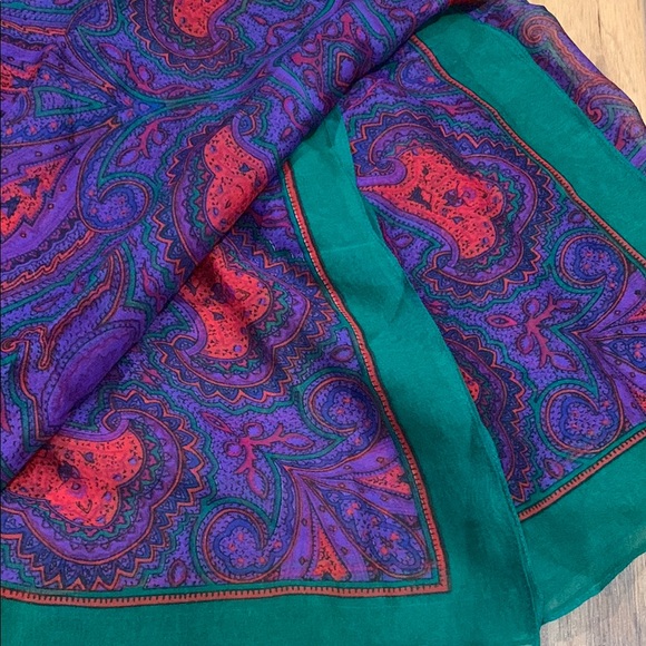 Axcess Accessories - Axcess 90’s vintage delicate sheer scarf purple red and green paisley 30” x 30”
